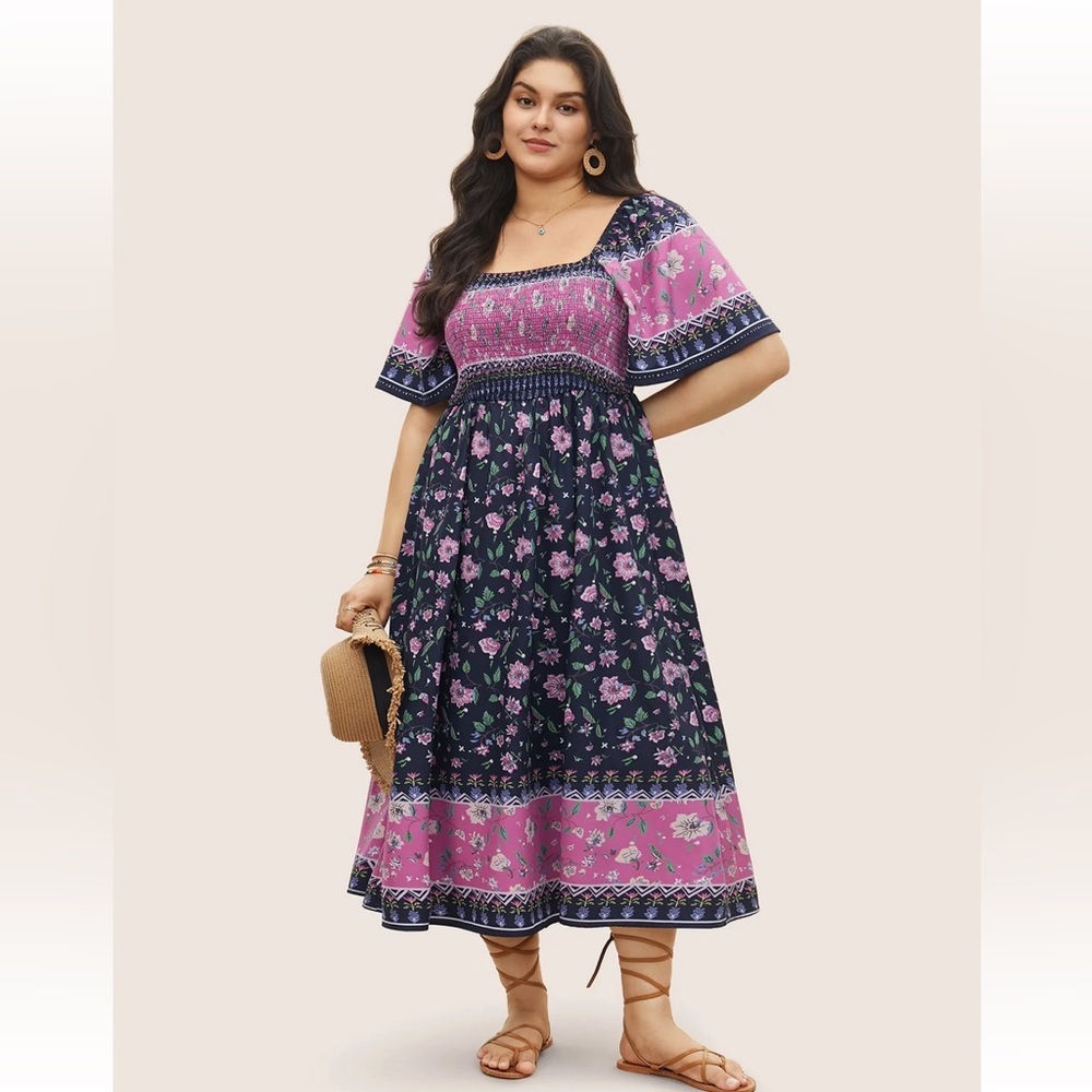 Floral Pink and Black Maxi Dress